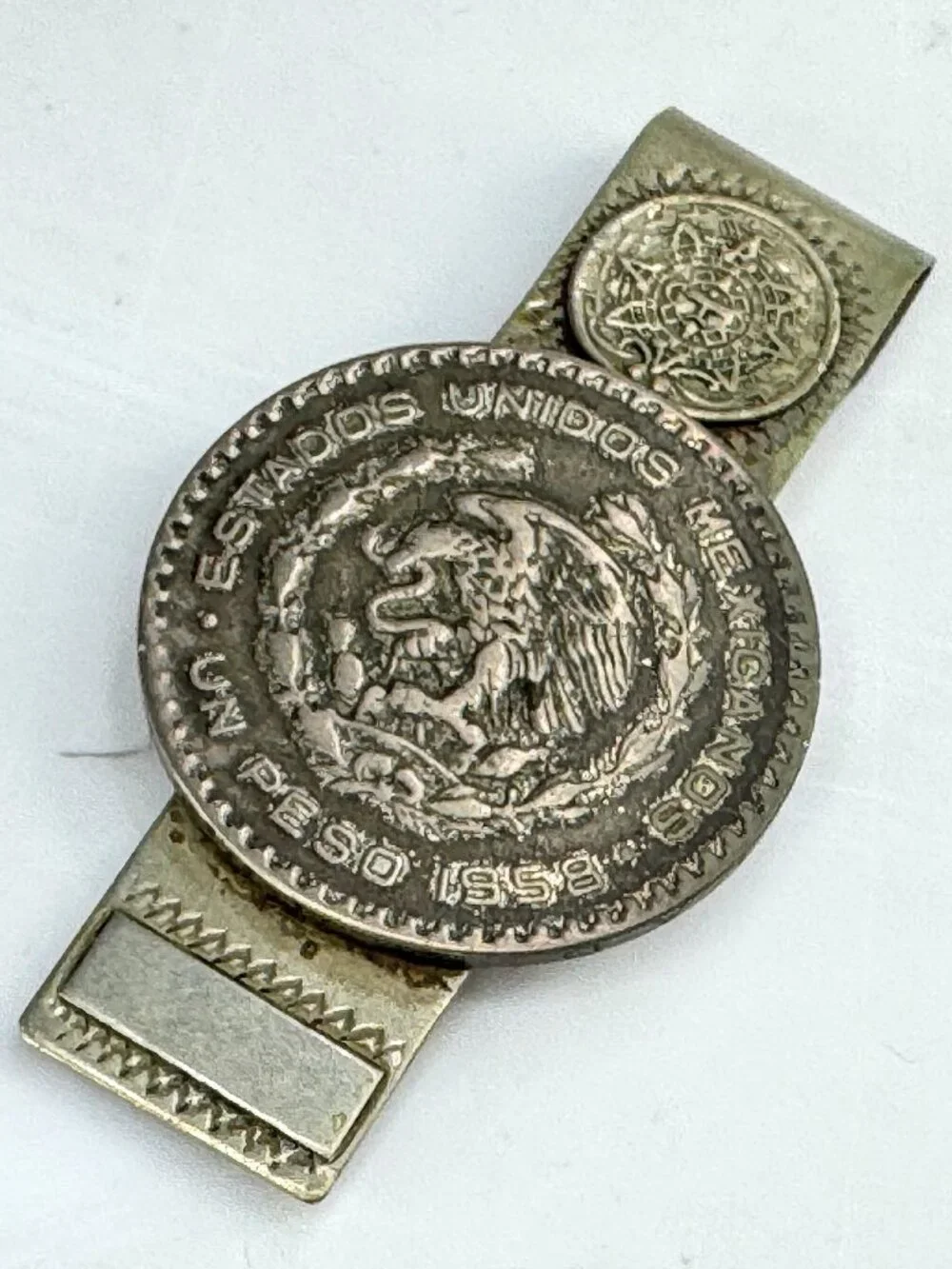 Vintage Taxco Mexico Coin Money Clip with 1959 Un Peso Coin 2 3/4
